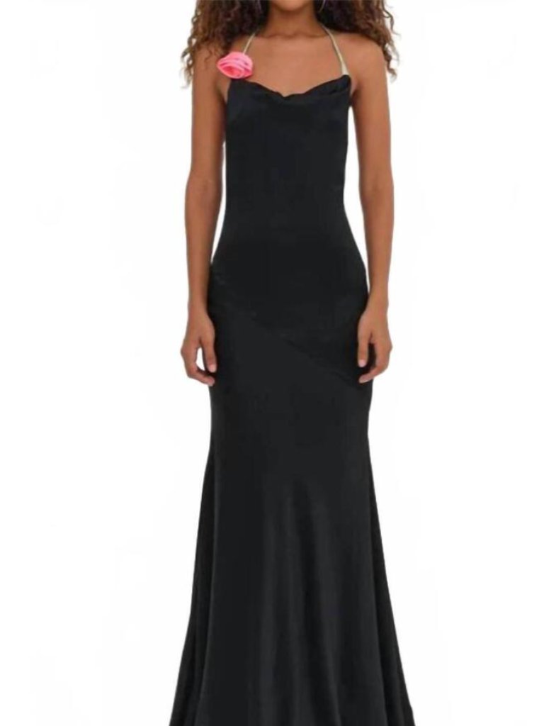 For Love & Lemons Brigitte Black Gown Maxi Dress 3d Flowers Nwt M